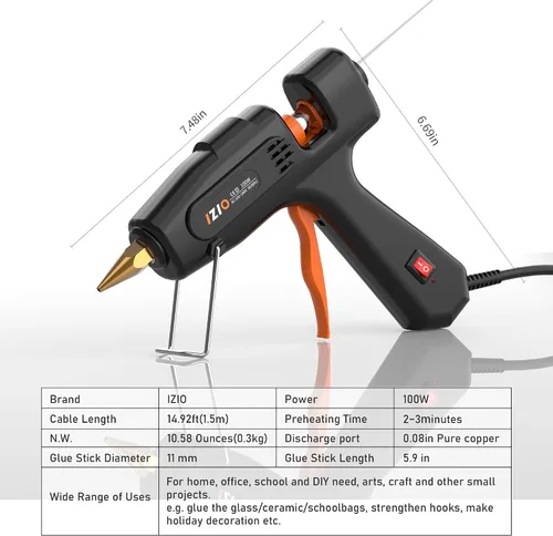 Miniatura 9 de Pistola de pegamento caliente IZIO con 21 barras de pegamento (7/16") y bolsa de almacenamiento - Calentamiento rápido de 100W (2-3 min), kit