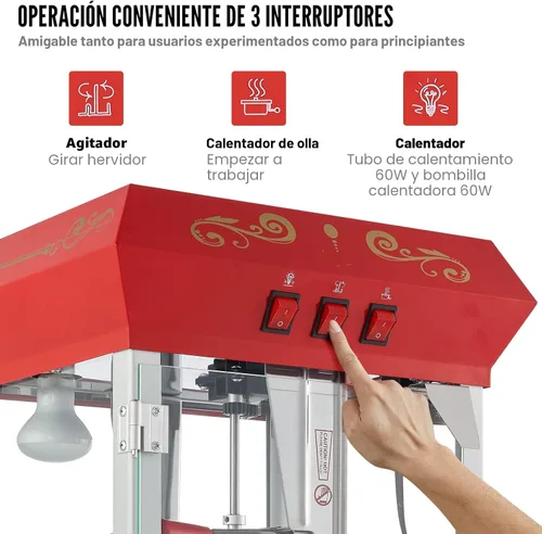 Miniatura 4 de VEVOR Máquina Comercial de Palomitas de Maíz, Hervidor de 8 Oz, Fabricadora de Palomitas de 850 W sobre Ruedas para 48 Tazas por Lote, Estilo Teatro