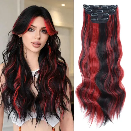 Miniatura 20 de Extensiones de cabello con clip de Vigorous de 20 pulgadas, con reflejos rubio playa, extensiones de cabello ondulado largo y suave de cabello