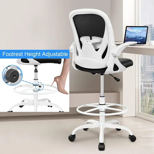Miniatura 4 de Primy Silla ergonómica de dibujo con reposabrazos abatibles, silla de oficina alta para escritorio de pie, cómoda silla de escritorio con anillo