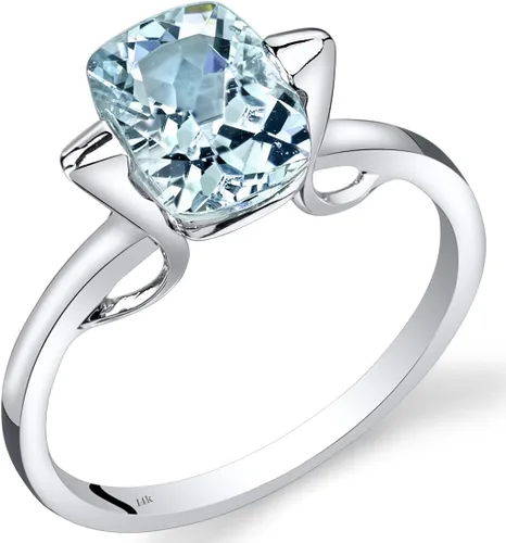 Peora Anillo solitario flotante aguamarina para mujer oro blanco de 14 quilates piedra natal de piedras preciosas auténticas 175 quilates en total