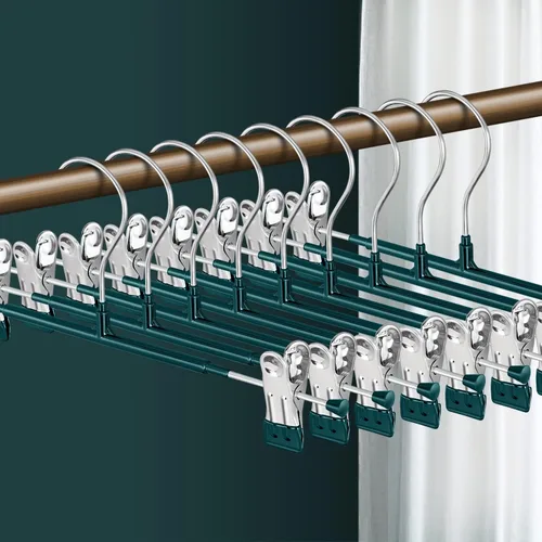 Miniatura 7 de Perchas para pantalones con clips, paquete de 10 perchas ajustables para falda para mujer, perchas antideslizantes para pantalones de mezclilla