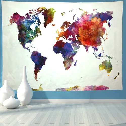 Miniatura 2 de Ameyahud Tapiz de mapamundi de acuarela, tapiz educativo de geografía, pintura colorida, tapiz del mundo nacional, decoración para colgar