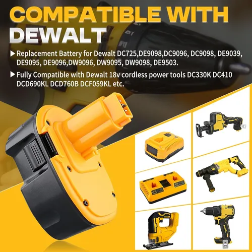 Miniatura 5 de DC9096 6.0Ah 18V Reemplazo para baterías Dewalt Ni-MH Compatible con Dewalt 18V Batería DC9098 DC9099 DW9095 DW9096 DW9098 Herramientas eléctricas