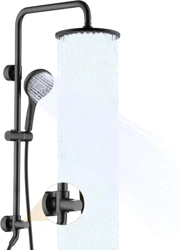 Miniatura 13 de BRIGHT SHOWERS Sistema de ducha, cabezal de ducha tipo lluvia de 9 pulgadas con ducha de mano de 5 funciones, combo de ducha doble con soporte