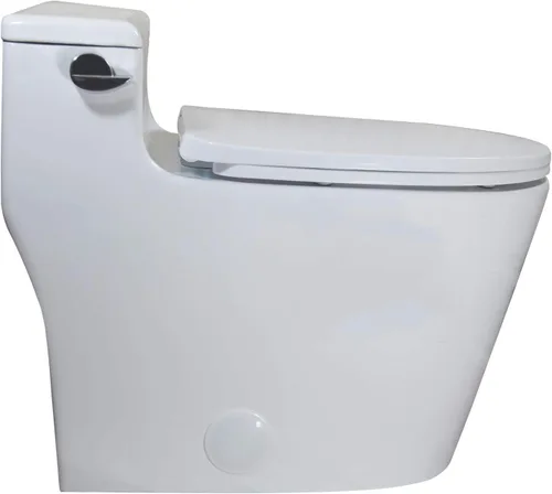 Miniatura 3 de WinZo WZ5081 - Inodoro alargado de una pieza de perfil bajo, descarga lateral de alta eficiencia 1.28 GPF con asiento de cierre suave, color blanco