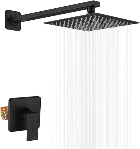 Juego de grifo de ducha negro mate para baño, sistema de ducha de lluvia de lujo con cabezal de ducha de lluvia, kit de molduras de ducha de una