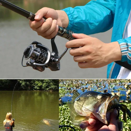 Miniatura 7 de Sougayilang Combos de Caña de Pescar Telescópica y Carrete con Caña de Fibra de Carbono, Carretes Giratorios y Accesorios de Pesca kit completo