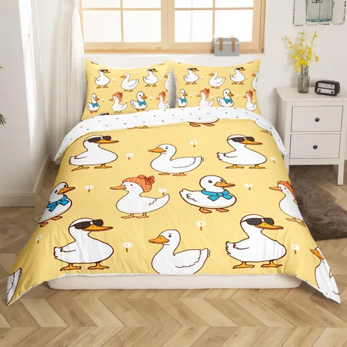 Miniatura 16 de Erosebridal Funda de edredón para niños y niñas, diseño de pato amarillo, diseño de patos de dibujos animados, juego de ropa de cama de animales