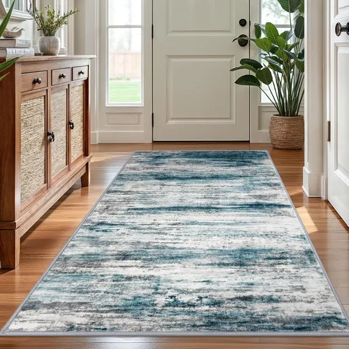 Miniatura 163 de KOZYFLY – Alfombra de pasillo moderna y lavable de diseño abstracto verde, 2 x 5 pies, antideslizante, suave y de pelo corto, ideal para cocina