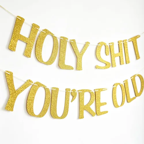Miniatura 2 de Cartel de decoración de cumpleaños pre-encordado con purpurina dorada sin ensuciar, decoración de fiesta para hombres y mujeres, divertido telón