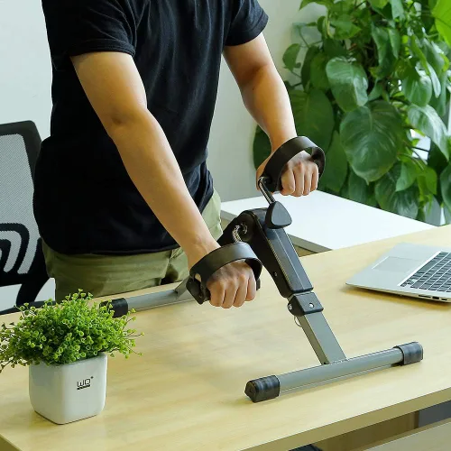 Miniatura 5 de Ejercitador de pedal plegable - Mini bicicleta estática con pedales para debajo de escritorio con pantalla LCD para entrenamiento de brazos