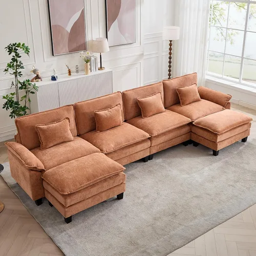 Miniatura 33 de Oprisen Sofá Seccional Modular, Cómodo Cloud Couch Sofá Seccional, Sofá Cama de Chenilla con Asiento Profundo con Almohadas Decorativas para Sala