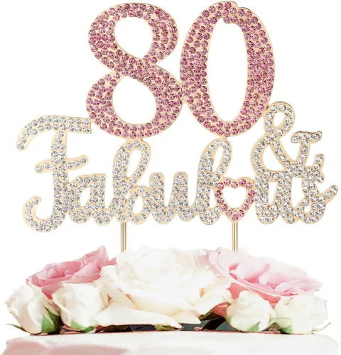 Miniatura 21 de 25 y fabulosa decoración de pastel de diamantes de imitación dorados y rosados – Feliz cumpleaños 25 años saluda a 25 años de edad, decoración