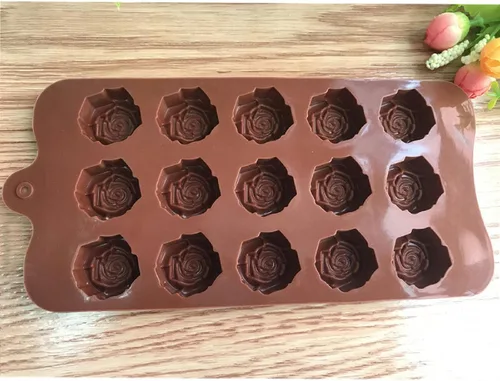 Miniatura 3 de Moldes de silicona con forma de flor de rosa, 15 cavidades antiadherentes de grado alimenticio para chocolates, dulces, cubitos de hielo, gelatinas