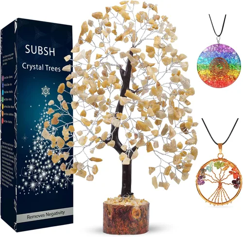 Miniatura 21 de Árbol de la vida de cristal amatista de 10-12 pulgadas con 2 colgantes de chakra – Bonsái de cristal sanador, árbol del dinero para energía