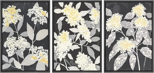 Miniatura 120 de SIGNWIN Lienzo enmarcado para pared, juego de arte de collage de hojas transparentes en blanco y negro, ilustraciones de naturaleza silvestre, arte