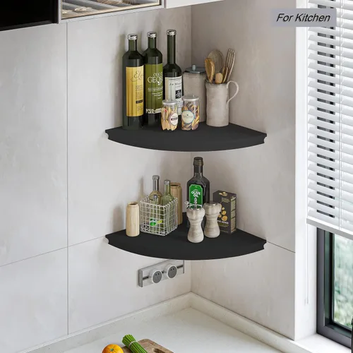 Miniatura 5 de HAO - Estante de esquina flotante invisible para montar en la pared, forma radial, patrón de agujero de alambre, perfecto para dormitorio, baño