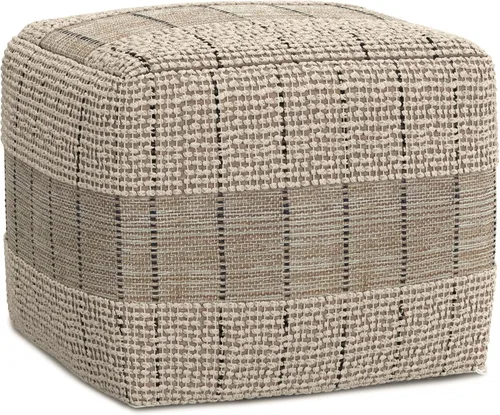 SIMPLIHOME Elmer Puf cuadrado – 18 pulgadas de ancho tejido a mano yute y algodón otomano en color natural y gris, reposapiés contemporáneo o