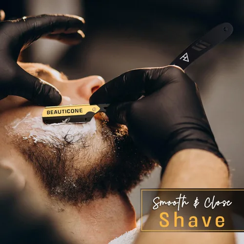 Miniatura 5 de BEAUTICONE Maquinillas de afeitar rectas para hombres, maquinilla de afeitar de borde recto, 100 cuchillas de un solo filo, acero inoxidable, Negro