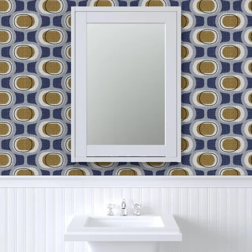 Miniatura 9 de Peel & Stick Wallpaper Swatch - Orbs Navy Brown Mid Century Modern Mod Scale 1950S 1960S 1970S Retro Circles Artistic Custom Removable Wallpaper by