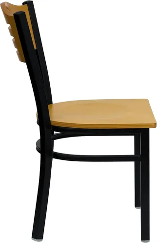 Miniatura 7 de Flash Furniture HERCULES Series Silla de restaurante de metal con respaldo de listones negros, respaldo y asiento de madera natural Respaldo