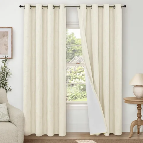 Miniatura 31 de Cortinas Opacas de Lino Azul Bebé para Guardería de 40 Pulgadas de Largo, 2 Paneles, Cortinas Cortas con Aislamiento Térmico Boho de Bloqueo Total