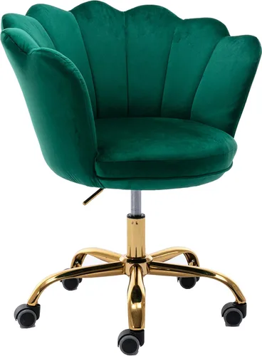 Miniatura 15 de Silla de trabajo cómoda para oficina en casa con ruedas, bonita y moderna tapizada de terciopelo con respaldo de concha, silla de escritorio de Rojo
