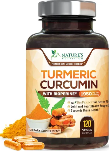 Suplemento de curcumina de cúrcuma – 95% de curcuminoides con cúrcuma orgánica y pimienta negra BioPerina para una mejor absorción, apoyo diario