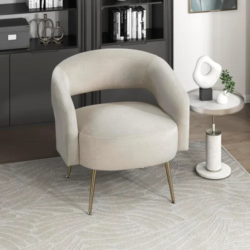 Miniatura 12 de Lexicon Mid-Century - Silla decorativa de terciopelo moderna con respaldo abierto, patas de metal dorado, sillón curvado tapizado para sala