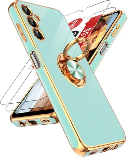 Miniatura 129 de LeYi Funda para Samsung Galaxy S22 Ultra con soporte de anillo giratorio de 360°, soporte magnético, chapado en oro rosa, borde protector para Negro