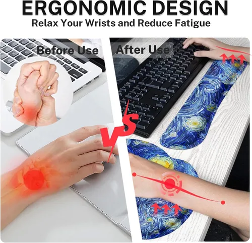 Miniatura 6 de Britimes Juego de alfombrillas ergonómicas para mouse con reposamuñecas, cielo nocturno abstracto, base de goma antideslizante, soporte para muñeca