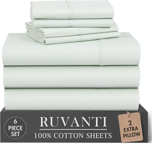 Miniatura 78 de RUVANTI 6 Piezas Sábanas de Algodón - 100% Algodón Natural Suave, Ligeras y Transpirables Sábanas de Percal Crujiente, Sábanas de Cama Tamaño Full
