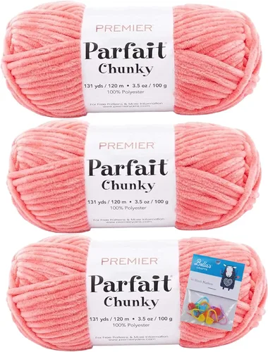 Miniatura 42 de Premier Yarns Parfait - Paquete de 3 unidades de felpilla gruesa de 3.5 onzas, peso supervoluminoso, paquete de 3 unidades con soportes para puntada