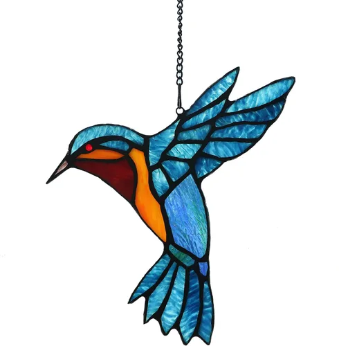 Atrapasoles de colibrí de vidrieras, adorno único hecho a mano para colgar en la ventana, perfecto para inauguración de la casa, cumpleaños, Navidad