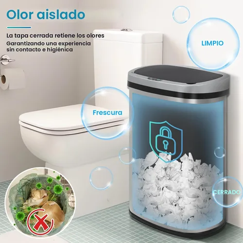 Miniatura 6 de Dkeli Cubo de basura automático de 13 galones con sensor de movimiento sin tacto, basurero de cocina de acero inoxidable con tapa, basurero de alta
