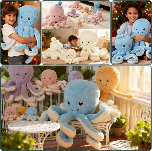 Miniatura 2 de DENTRUN Animales de peluche de pulpo, muñeca de pulpo gigante de peluche para jugar, juguetes para niños, niñas, niños, adultos, cumpleaños, Azul