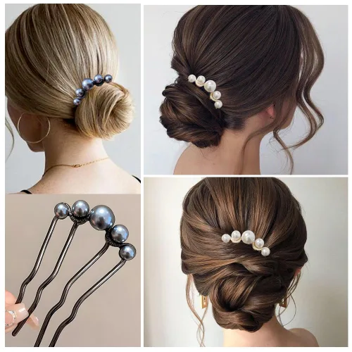 Miniatura 3 de 2 horquillas para el cabello en forma de U para moños, horquillas francesas para cabello grueso, peines laterales para mujer, peine de pelo negro