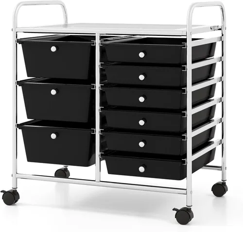 COSTWAY Carrito de almacenamiento rodante con 9 cajones, carrito móvil con marco de metal, organizador de suministros de arte, organizador de