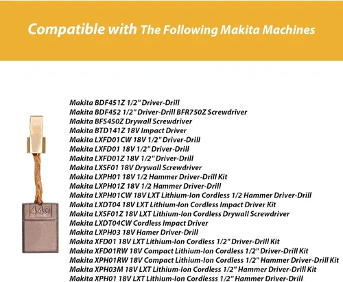 Miniatura 2 de Paquete de 10 piezas de repuesto de cepillo de carbono para Makita CB-440 CB-448 CB-436 195021-6 194427-5 194159-4 TD134D BFS440 BDF446