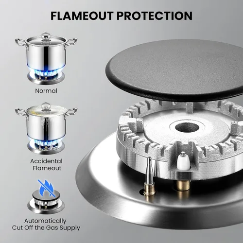 Miniatura 7 de Estufa de 2 quemadores de propano, Hibghse 30 cm de cocina de gas incorporada con estufa de gas NG/LPG convertible de acero inoxidable