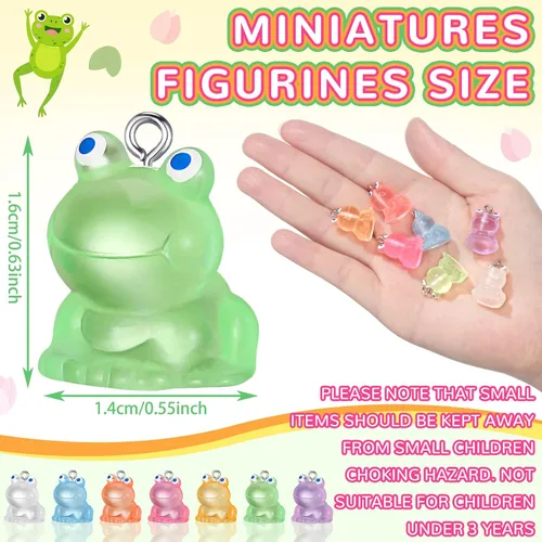 Miniatura 2 de 50 dijes luminosos de rana para hacer joyas, lindos colgantes de animales que brillan en la oscuridad, llavero de rana verde verde, dijes pequeños