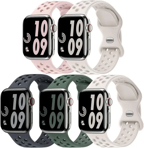 Miniatura 25 de 5 Pack de Correas Deportivas Compatibles con Apple Watch de 44mm 45mm 46mm 42mm 41mm 40mm 38mm 49mm para Hombres Mujeres, Correa de Muñeca