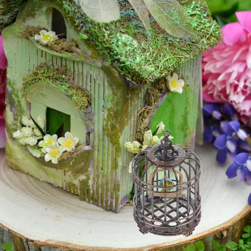 Miniatura 8 de NUOBESTY Mini adorno de jaula de pájaros pequeña casa de muñecas jaula para pájaros 1 12 escala pequeña decoración de casa pequeña jaula de metal