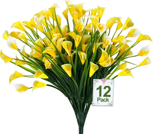 Miniatura 18 de TURNMEON 12 paquetes de flores artificiales de lirio de cala (240 cabezas), plantas falsas para exteriores, plantas falsas resistentes a los rayos