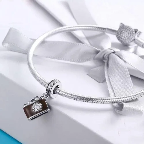 Miniatura 3 de Abalorio de viaje de plata de ley 925 con diseño de cámara para pulsera y collar.