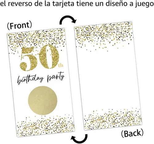 Miniatura 5 de REWIDPARTY Tarjetas de juego para rascar para fiesta de cumpleaños número 50 de oro blanco (32 unidades) tarjetas de rascar para fiesta de 115B