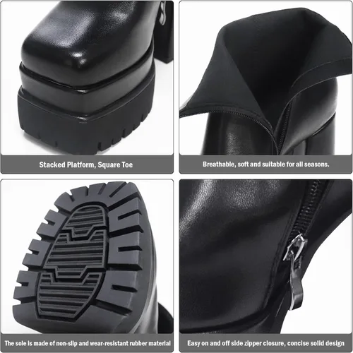 Miniatura 4 de Eldof Botas de plataforma para mujer con tacón alto grueso, botas con cremallera lateral
