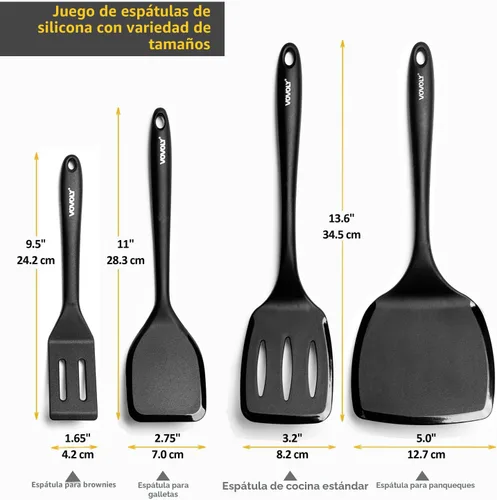 Miniatura 2 de Juego de espátulas de silicona, espátulas de silicona resistentes al calor de 315°C, espátula para voltear para cocinar, utensilios de cocina Negro
