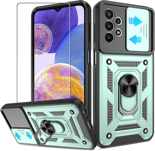 Miniatura 107 de ATUMP Funda para T-Mobile Revvl V Plus 5G con protector de pantalla HD con cubierta de cámara deslizante, soporte de anillo de rotación de 360° Negro